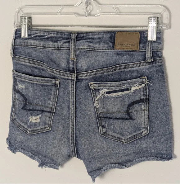 American Eagle Hi Rise Shortie Shorts 0 Distressed Next Level Stretch Women Lace - Picture 8 of 16